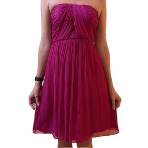 Bridesmaid Formal Cocktail Donna Morgan Strapless Hot Pink Silk Chiffon Size 2